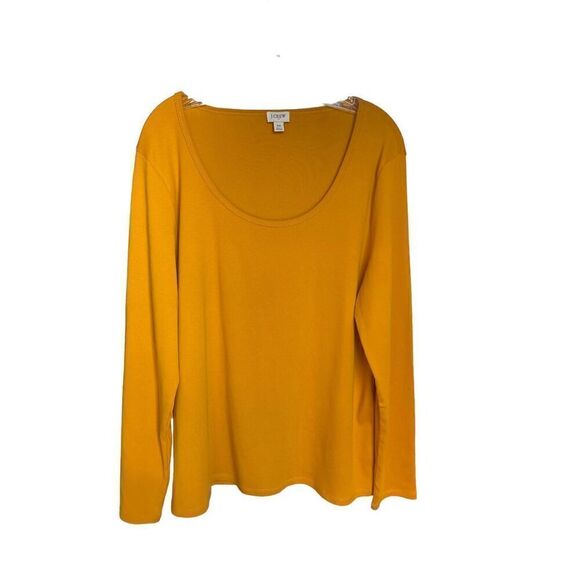 JCrew Scoop Neck Long Sleeve Blouse Cotton Mustard Yellow 2X - Picture 1 of 11